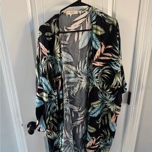 Floral Kimono with Leaf Print
